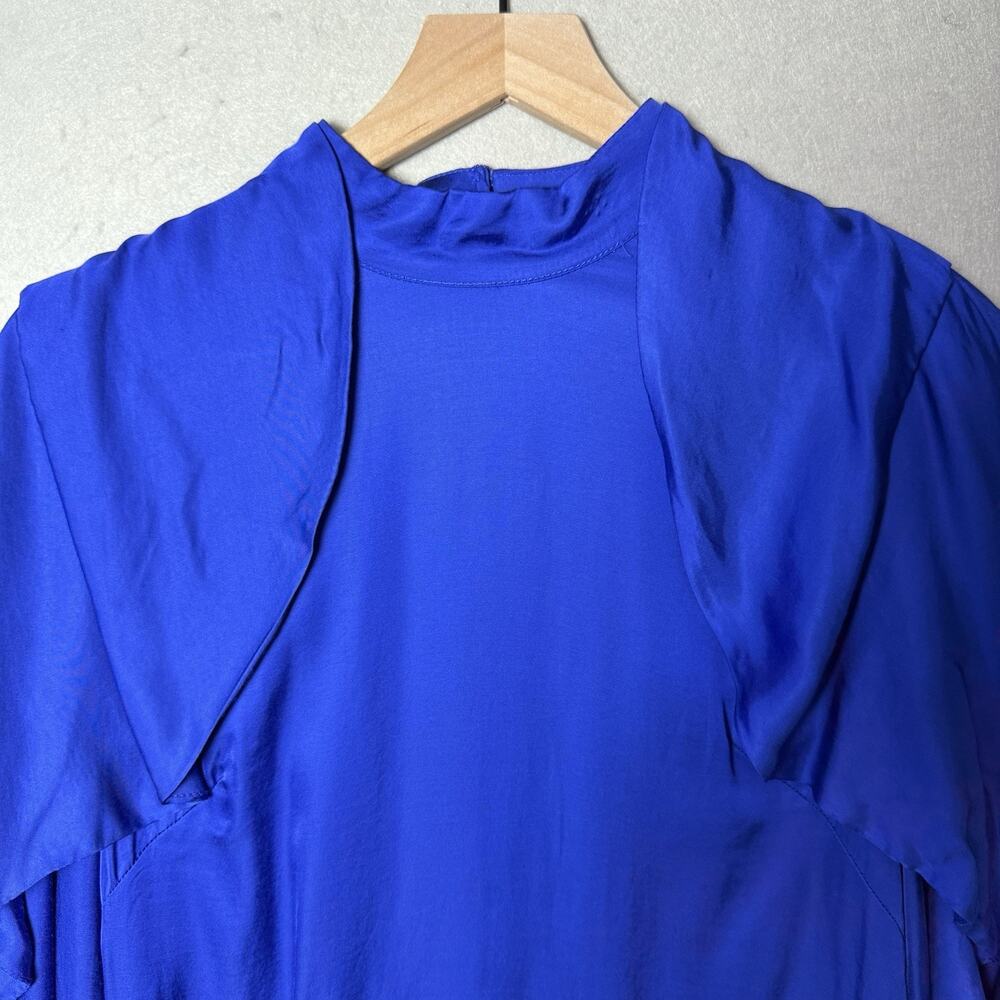 Farm Rio Mini Dress Bright Blue Open Back Ruffled Long Sleeve Women’s M - Picture 4 of 16
